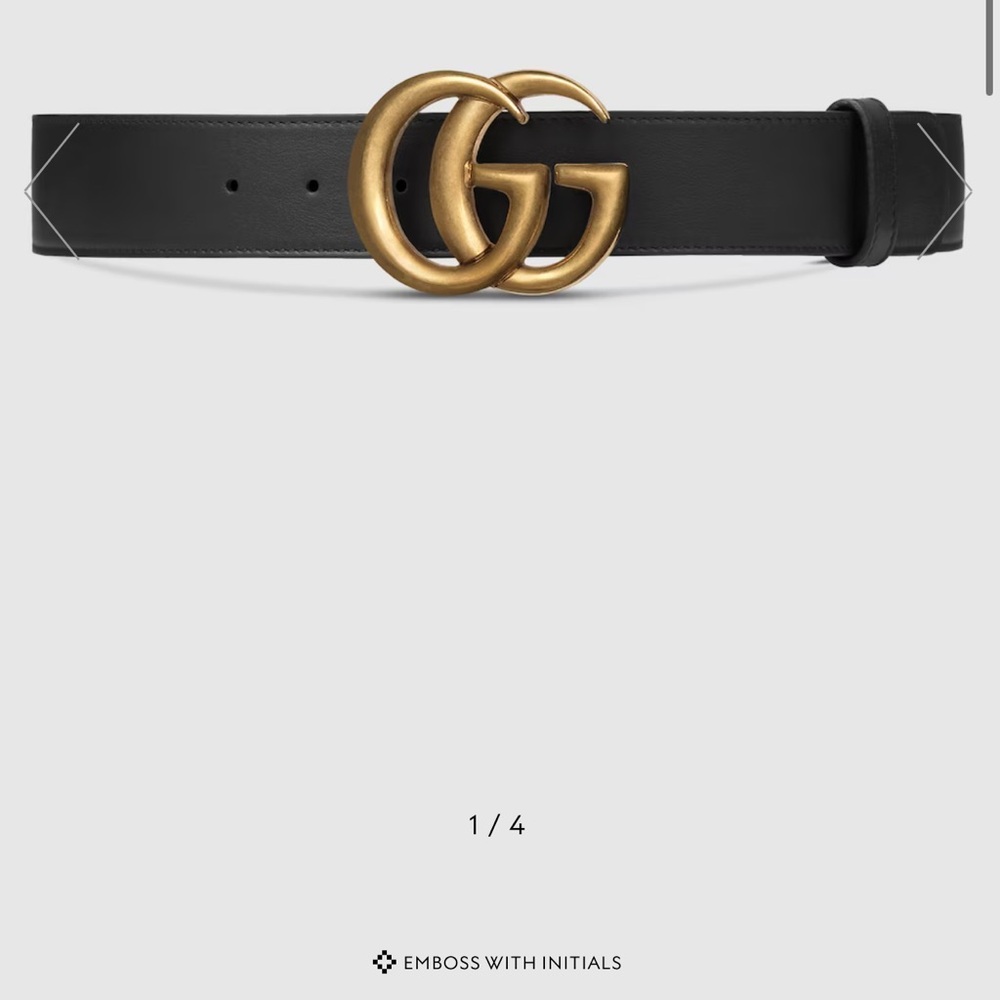 Gucci Black Leather Belt with Gold GG Buckle